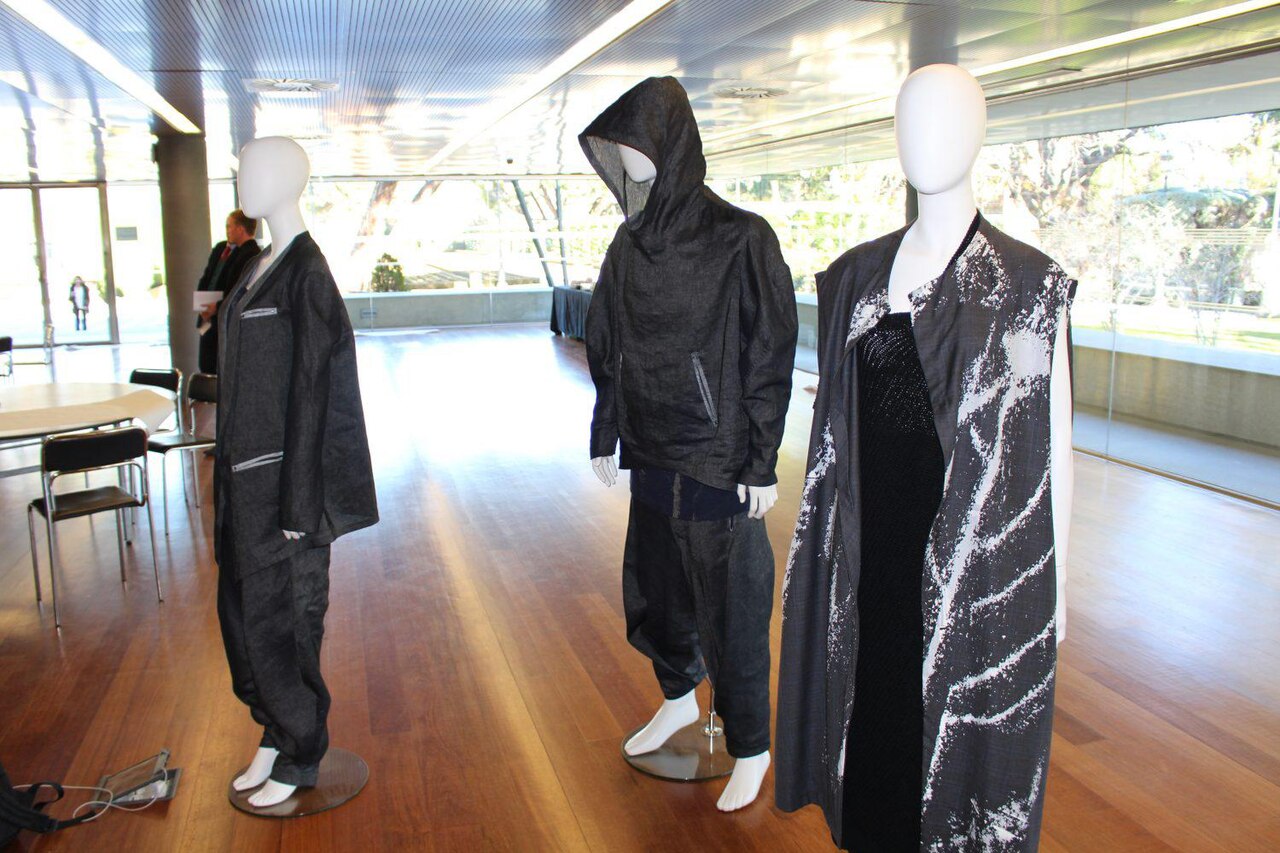 Garments on display at an atelier